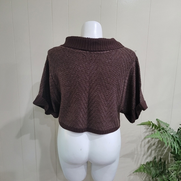 Carducci Knit Poncho Collar Button sweater Brown Shrug Women’s Sz L - Picture 5 of 10